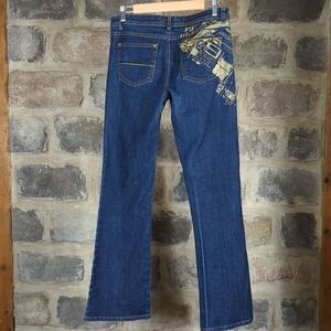 SOUTH Pole Jeans Junior's 9 Gold Print Boot Cut Dark Wash Mid Rise Y2K‎ Retro